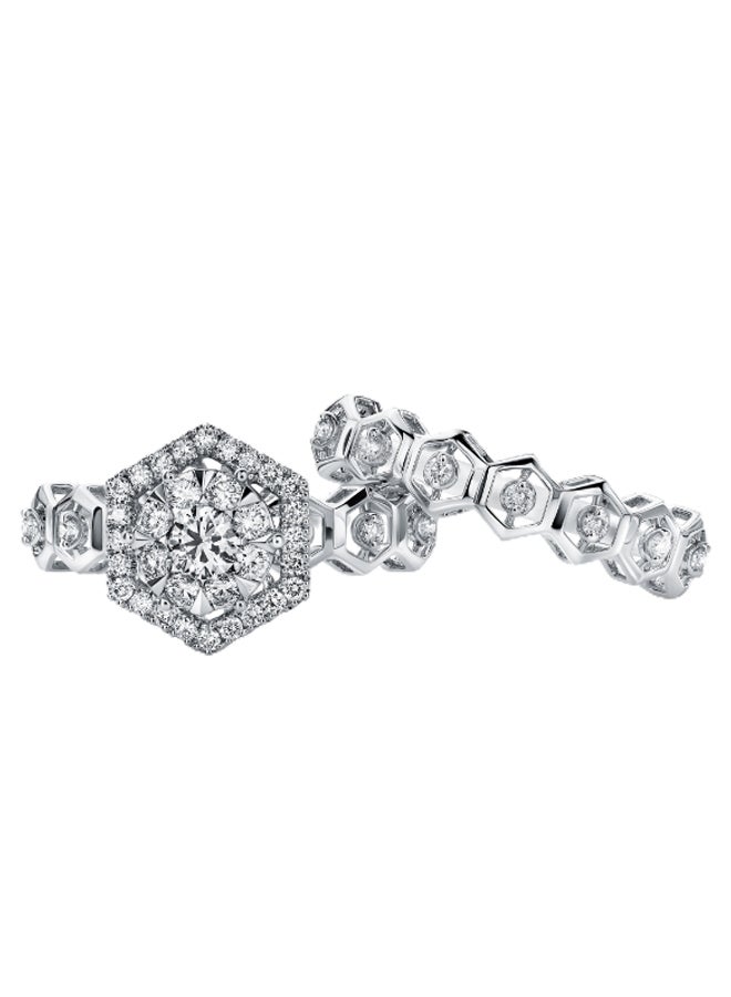 18-Karat White Gold Diamond Hexagonal Band Ring 