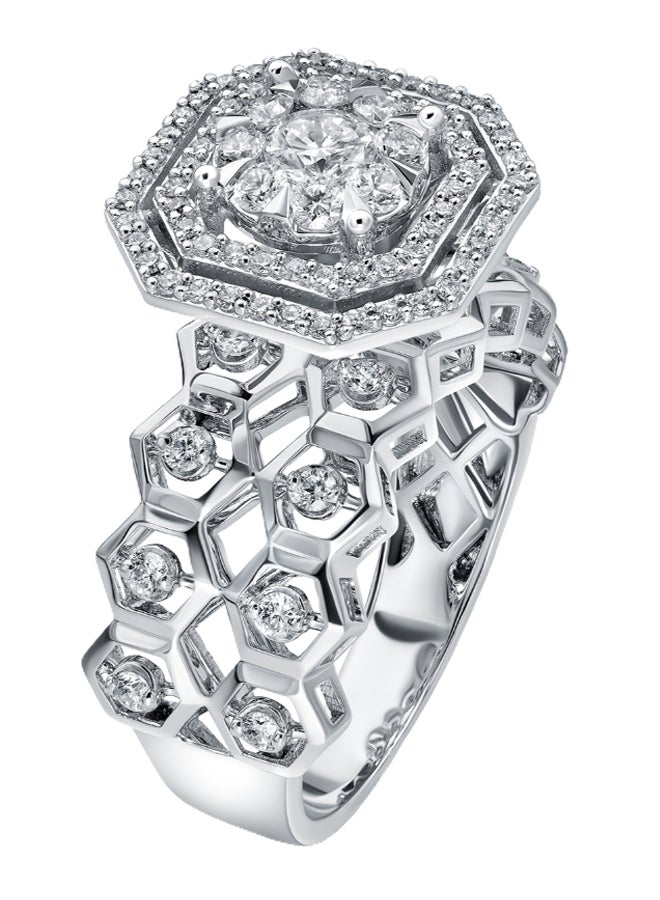18K White Gold Diamond Studded Ring 