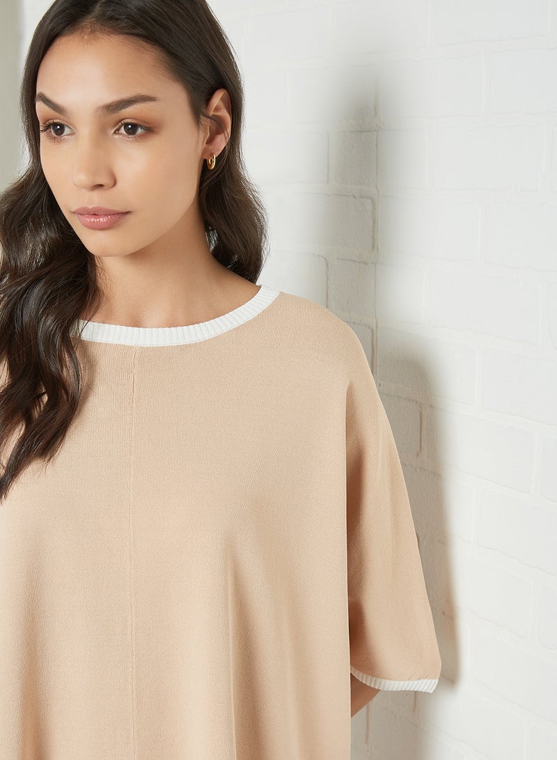 ANOTAH Contrast Hem Knit Blouse Beige  - Image 4
