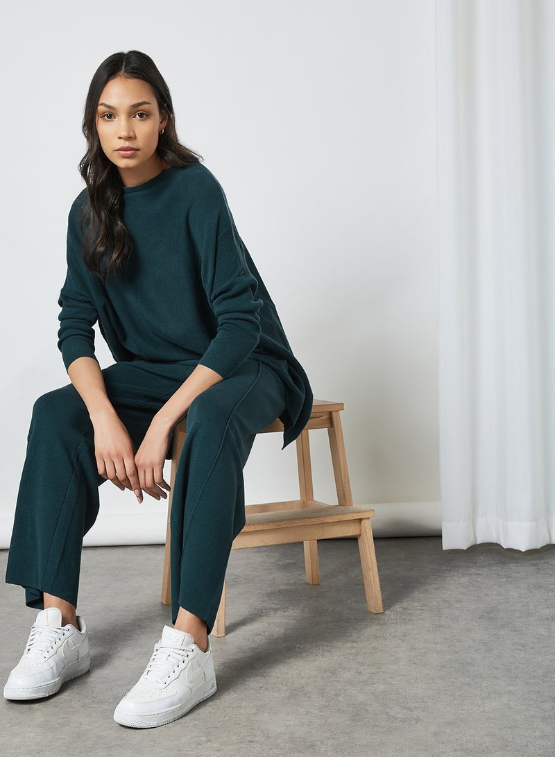 ANOTAH Wide Leg Trousers Petrol-Green  - Image 3