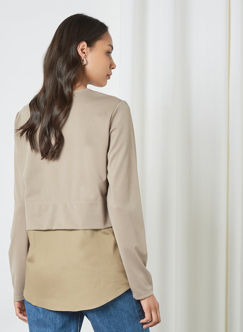 ANOTAH - Colourblock Top Khaki - Image 1
