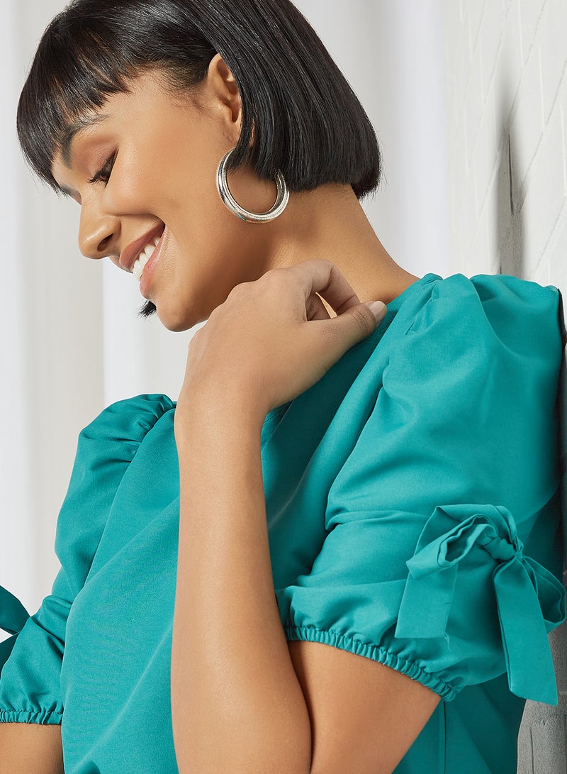 Aila Eyelet Sleeves Detail Top Green  - Image 4