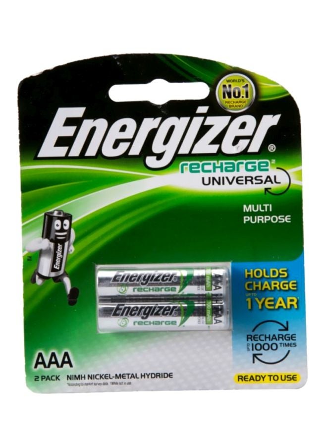 إنرجايزر قطعتان من بطاريات AAA لإعادة الشحن ومتعددة الأغراض وشاملة فضي/أخضر/أسود