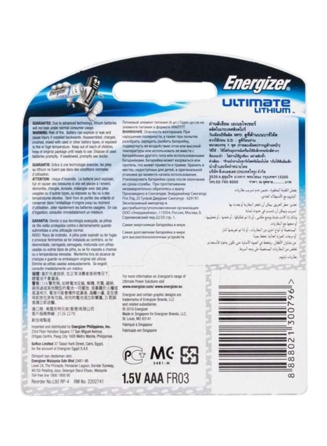 Energizer 4-Piece AAA Ultimate Lithium Battery Set Silver/Blue/Black - Image 3