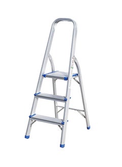 Foldable 3 Steps Aluminum Ladder Silver 119cm