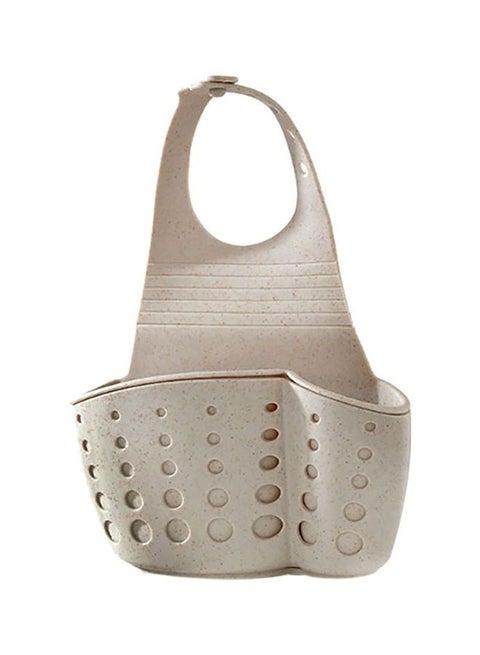 Double-Layer Adjustable Snap-On Sink Storage Bag Beige 14.5x5.7x24.5cm
