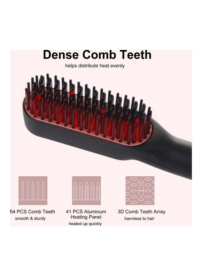 Fast Heating Hair Straightening Brush with Built-in Comb Black/Pink - Image 3
