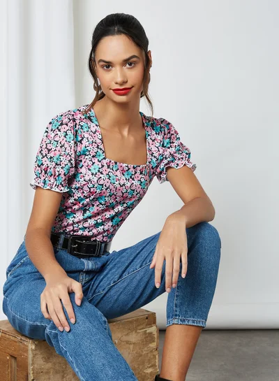 Sivvi x GenM Floral Print Square Neck Blouse Multi