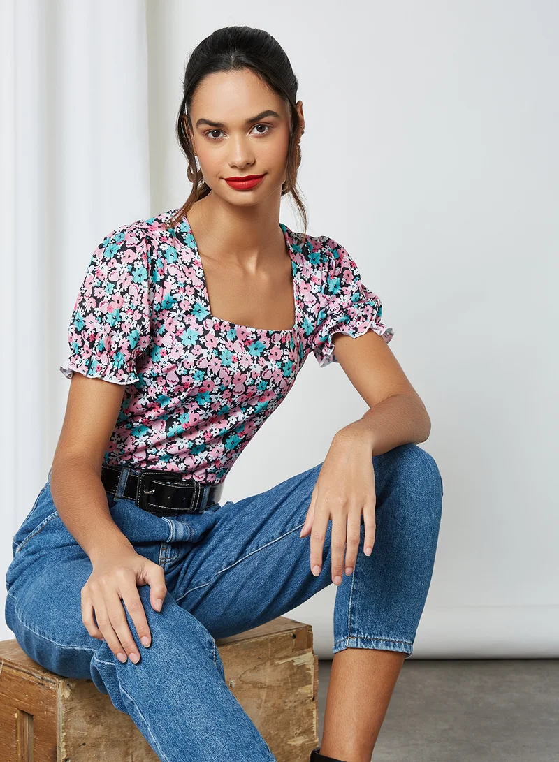 Sivvi x GenM Floral Print Square Neck Blouse