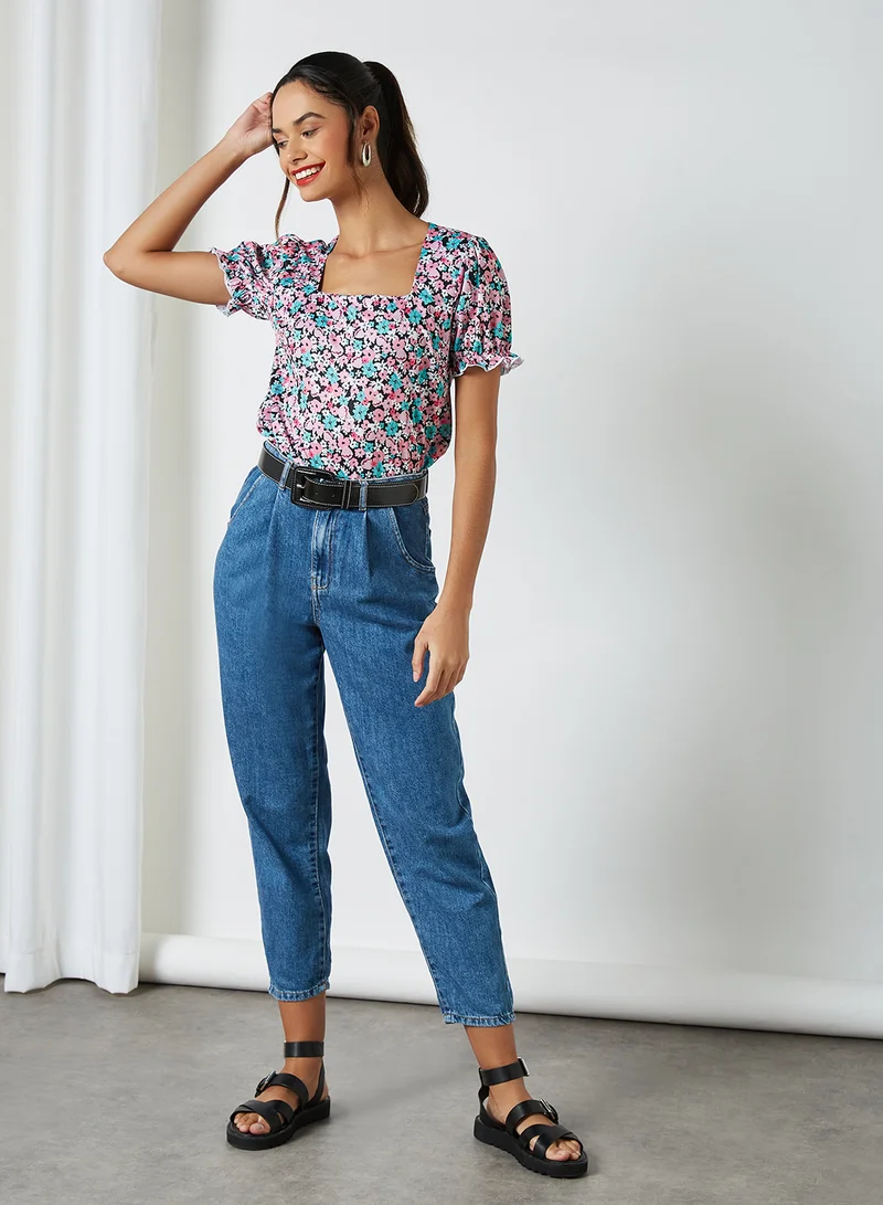 Sivvi x GenM Floral Print Square Neck Blouse Multi