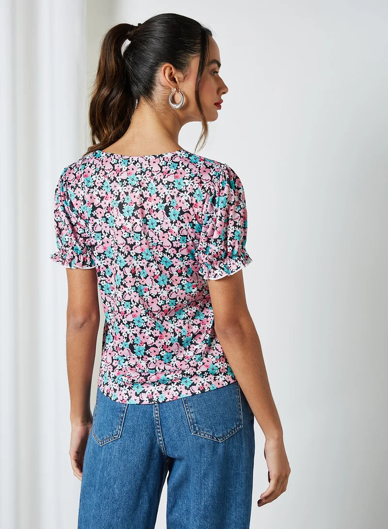 Sivvi x GenM Floral Print Square Neck Blouse