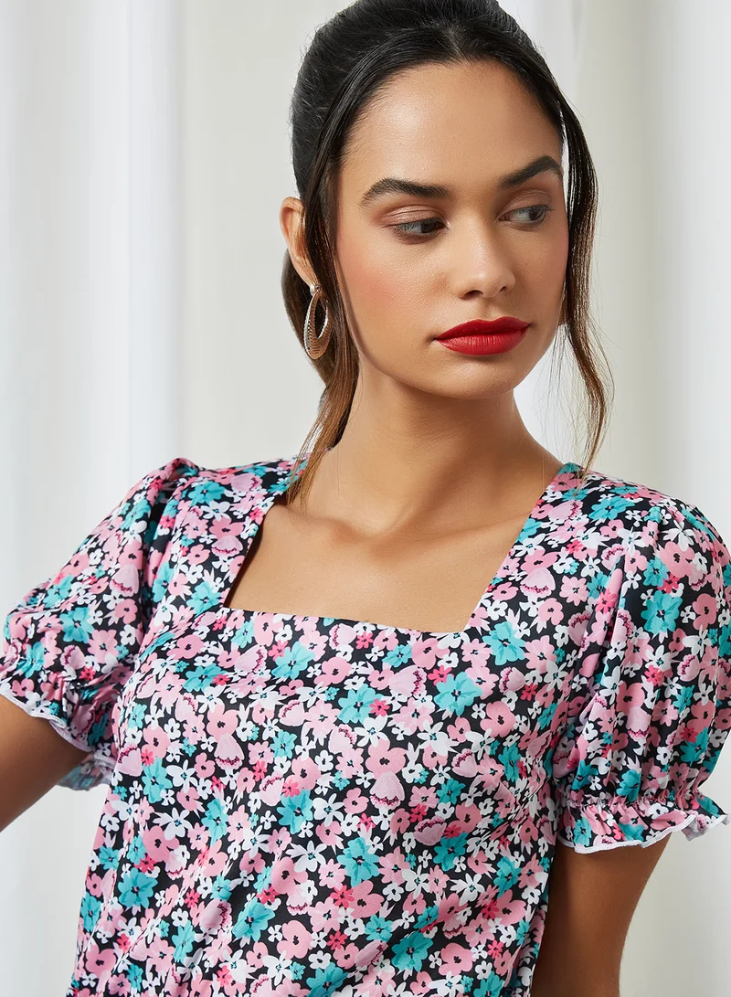 Sivvi x GenM Floral Print Square Neck Blouse Multi