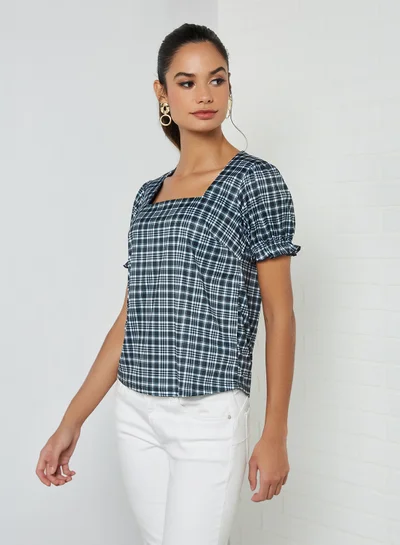 Sivvi x GenM Plaid Square Neck Blouse Multi