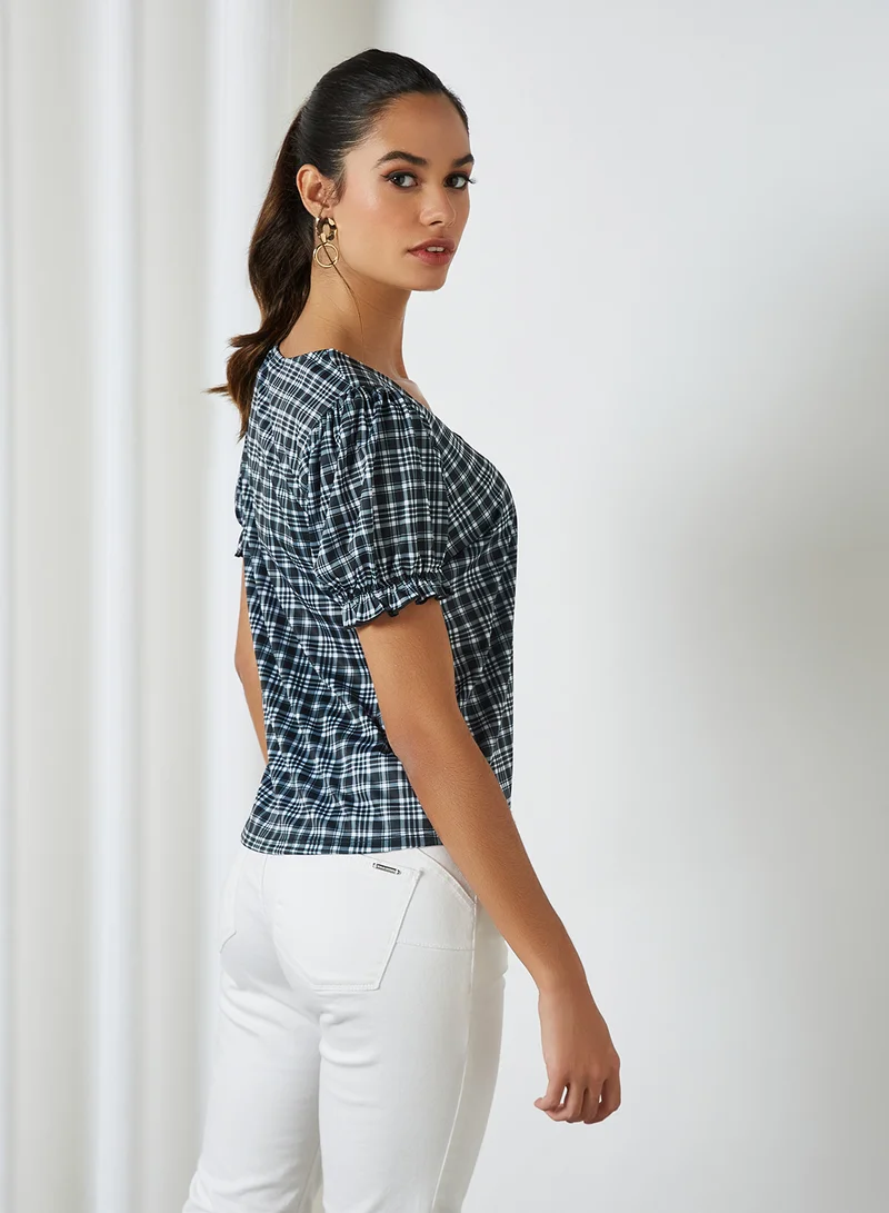 Sivvi x GenM Plaid Square Neck Blouse Multi