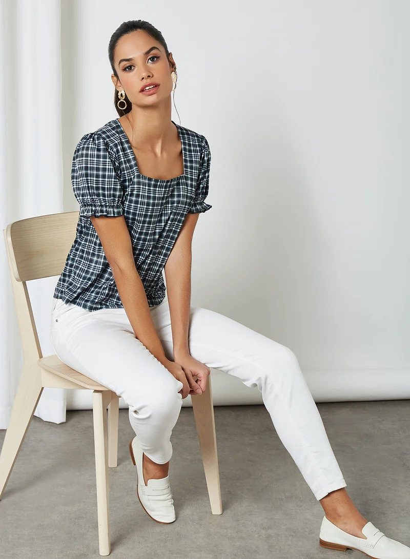 Sivvi x GenM Plaid Square Neck Blouse Multi