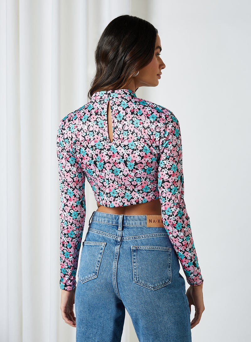 Sivvi x GenM - Floral High Neck Crop Top Multi - Image 1