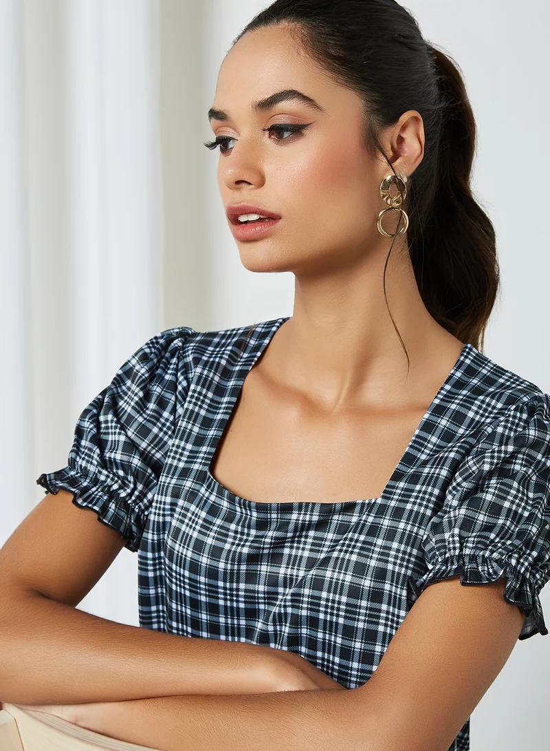 Sivvi x GenM Plaid Square Neck Blouse Multi