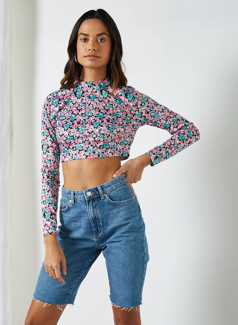 Sivvi x GenM Floral High Neck Crop Top