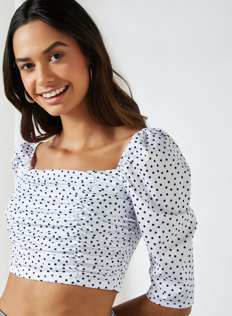 Sivvi x GenM - Polka Dot Ruched Crop Top White - Image 1