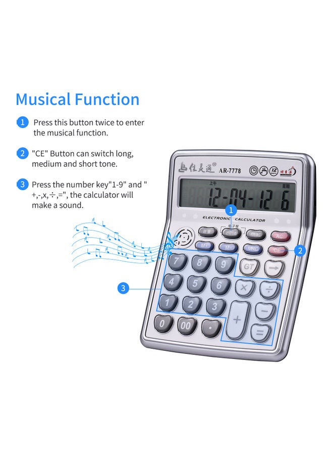 Generic Musical Desktop Calculator Silver  - Image 4