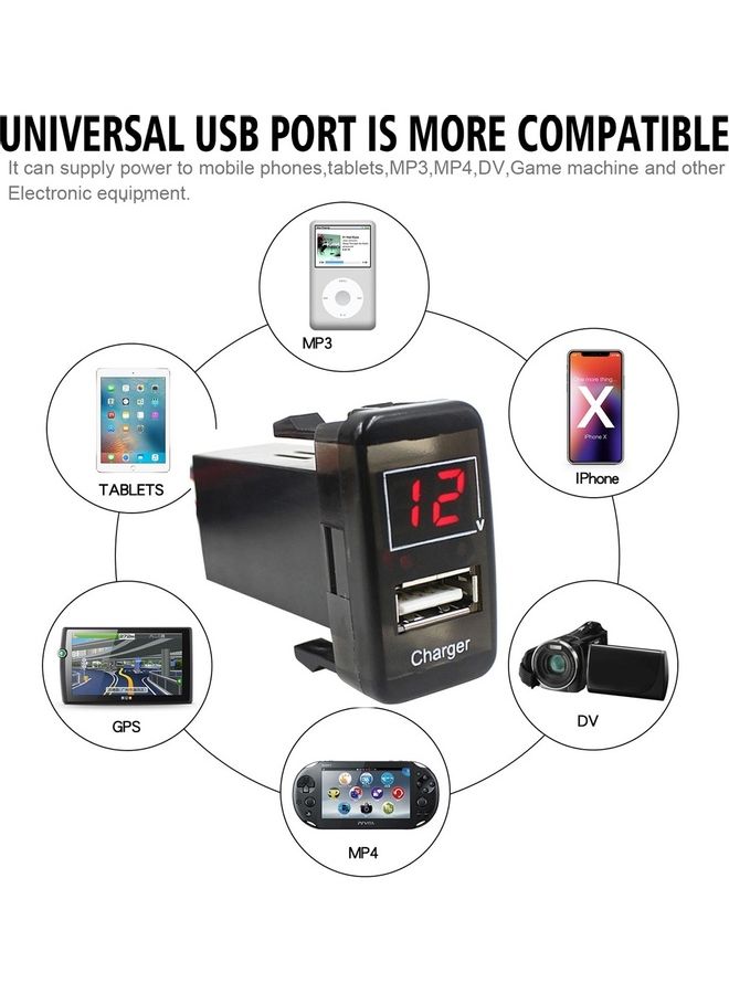 Car DC12V 2.1A USB Charger + Voltmeter for Toyota VIGO Black - Image 5