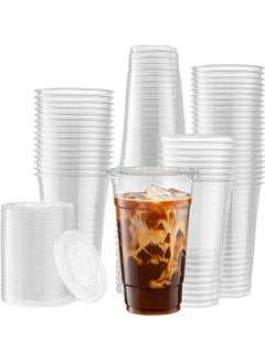 100-Piece Disposable Plastic Cup with Flat Lid Clear - v1616849042/N45796236A_1