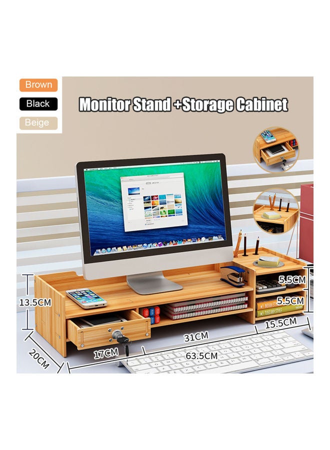 Toshionics - Computer Monitor Stand with Multi Storage Shelf Desktop Organizer for Home Office & School Brown - Image 1