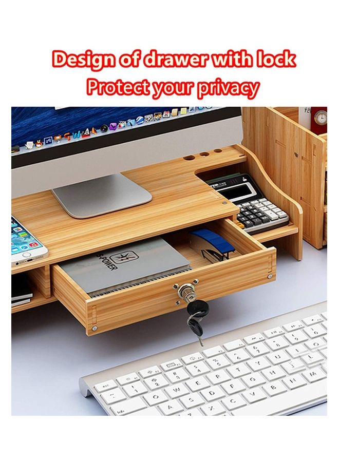 Toshionics - Computer Monitor Stand with Multi Storage Shelf Desktop Organizer for Home Office & School Brown - Image 1