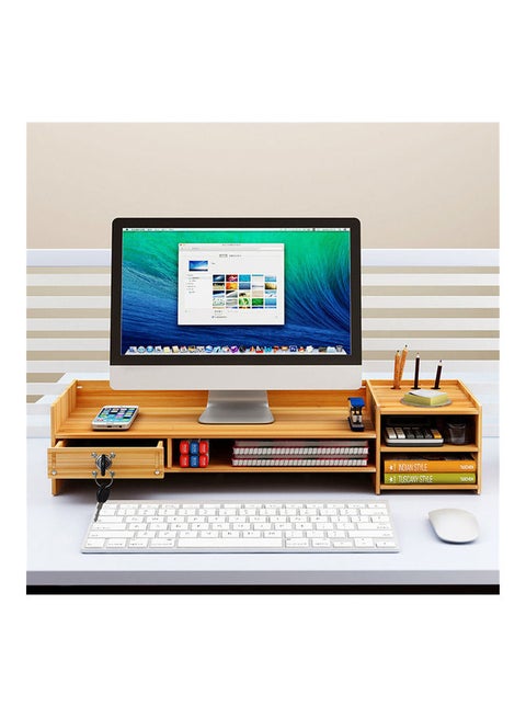 Computer Monitor Stand with Multi Storage Shelf Desktop Organizer for Home Office & School Brown