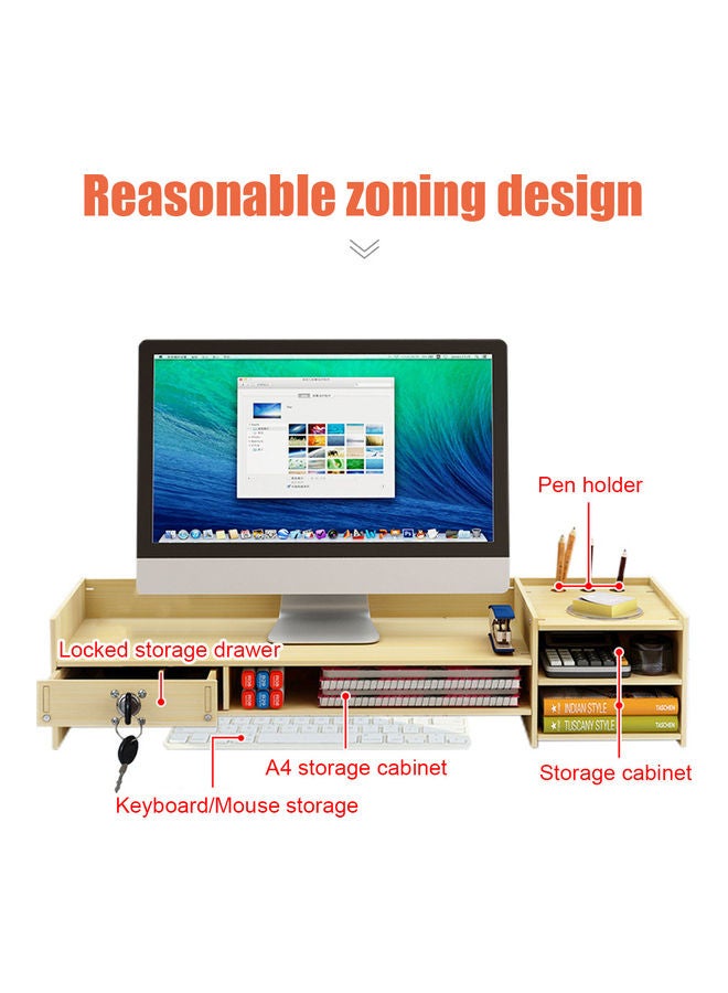 Toshionics - Computer Monitor Stand with Multi Storage Shelf Desktop Organizer for Home Office & School Brown - Image 1