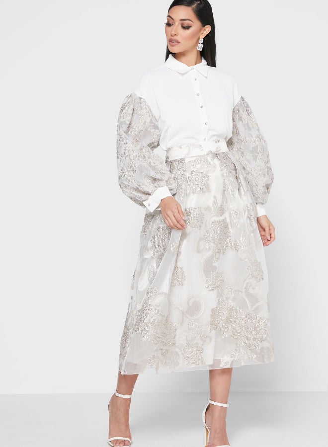 ANOTAH Comfortable Stylish Casual Dress White/Grey - Image 1