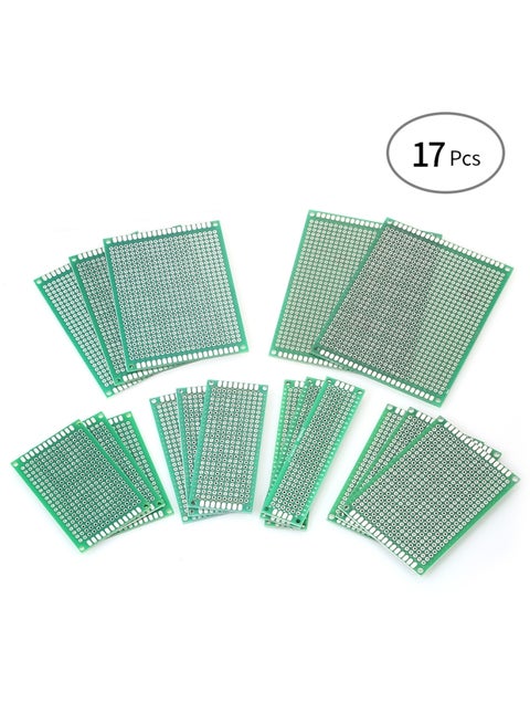 17-Piece Double Sided PCB Board For DIY Soldering And Electronic Projects Green