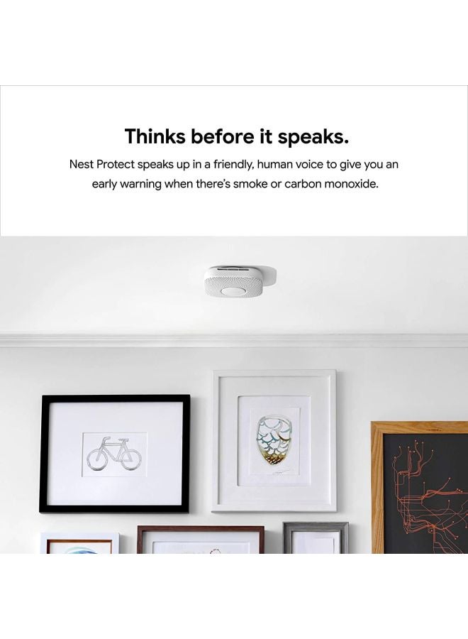 Nest - 2nd Generation Battery-Powered Smoke and Carbon Monoxide Wired Alarm White 5.3 x 5.3 x 1.5inch - Image 1