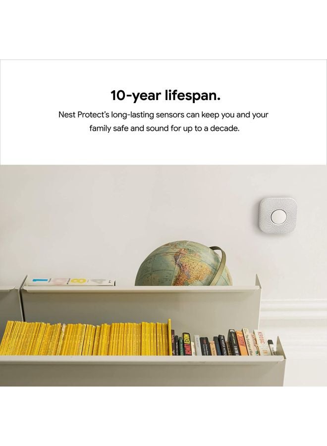 Nest - 2nd Generation Battery-Powered Smoke and Carbon Monoxide Wired Alarm White 5.3 x 5.3 x 1.5inch - Image 1
