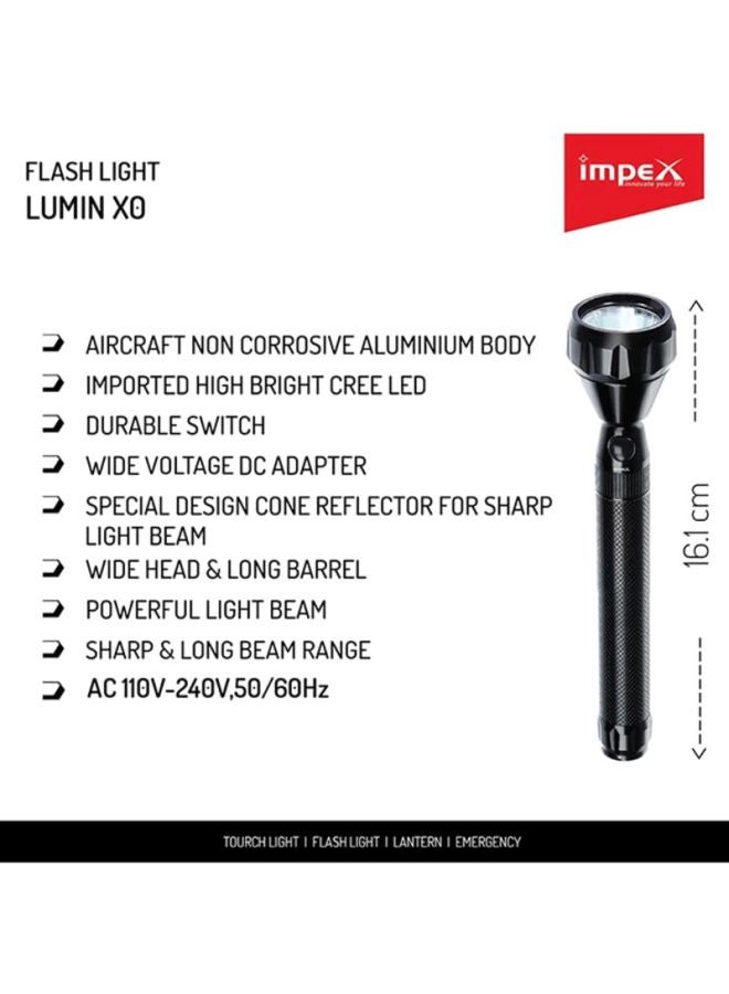 Impex - LUMIN X0 5W Cree LED Rechargeable Handheld Flashlight With Sharp And Long Range Beam, Machined Aircraft Aluminum Body Black 113mm - Image 1