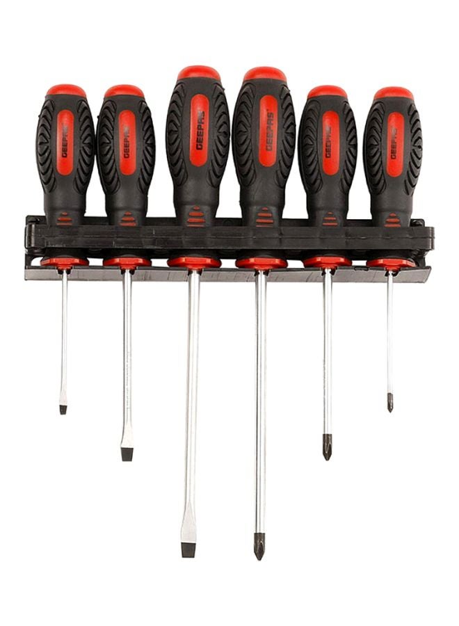 GEEPAS Screwdriver Set - 6Pcs, General Purpose Screwdriver| Rubber Insulated Handle for Comfortable Grip | Slotted & Phillips Screwdriver | Double Blister Package Red/Black/Silver 