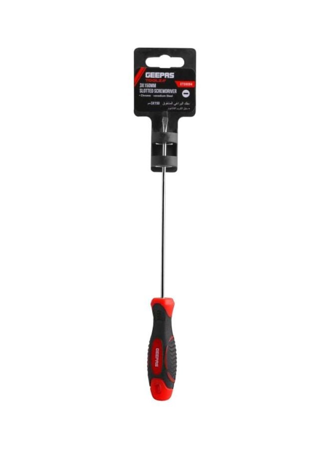 GEEPAS Precision Screwdriver - Slotted Screwdriver with Soft Grip Rubber Insulated Ergonomic Handle - CR-V Build, Magnetic Tip and Hanging Hole for Easy Carry | Repair Tool, Long Reach, General Tools for DIY Purpose, Soft-Grip & Bi-Colored Silver/Black/Red 3x150mm  - Image 2
