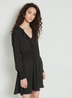 NA-KD V-Neck Ruffle Detail Dress Black  - Image 1