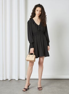NA-KD V-Neck Ruffle Detail Dress Black  - Image 3