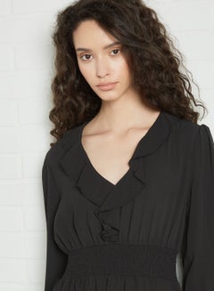 NA-KD V-Neck Ruffle Detail Dress Black  - Image 4