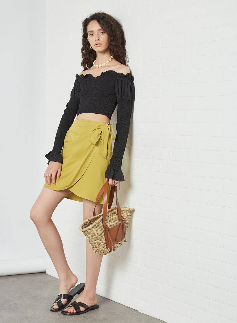 NA-KD - Side-Knot Mini Skirt Olive Green - Image 1
