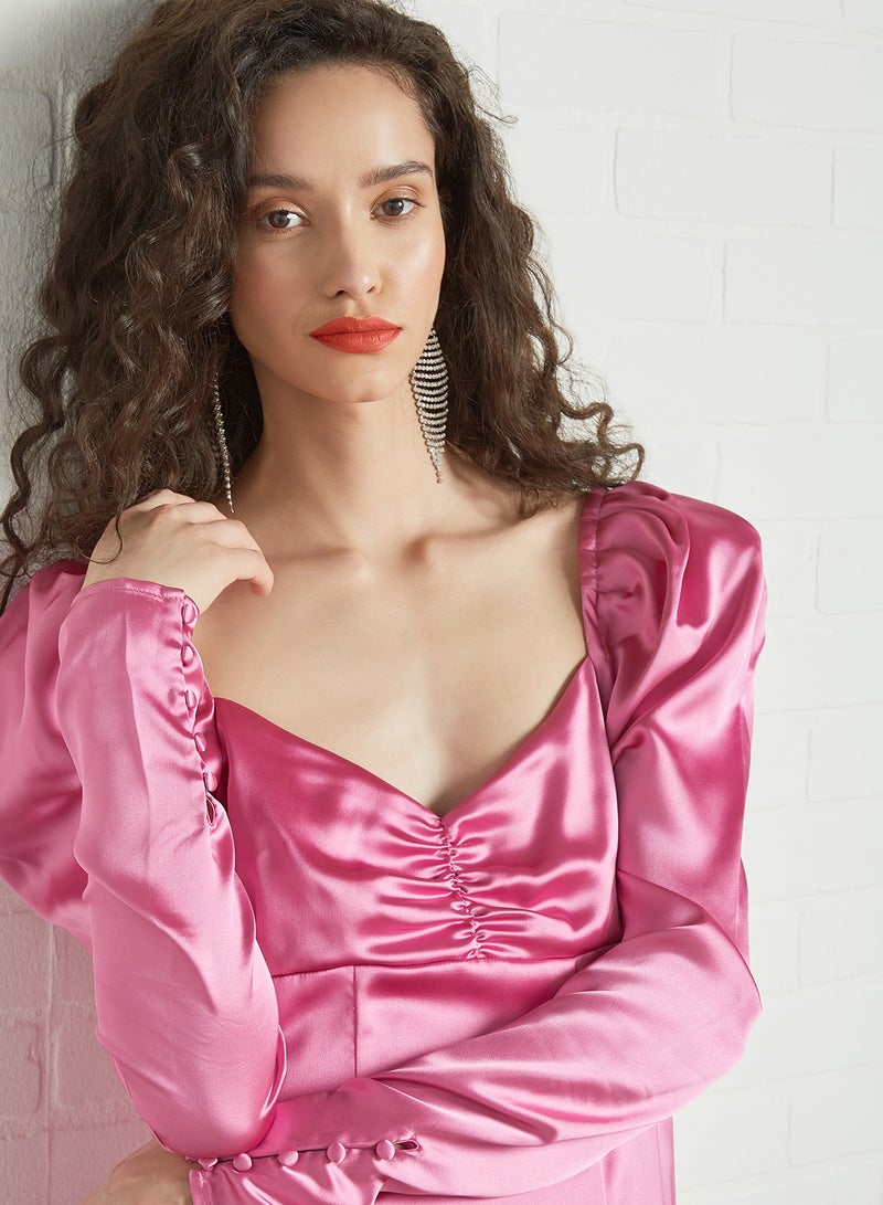 NA-KD - Puff Sleeve Mini Dress Pink - Image 1