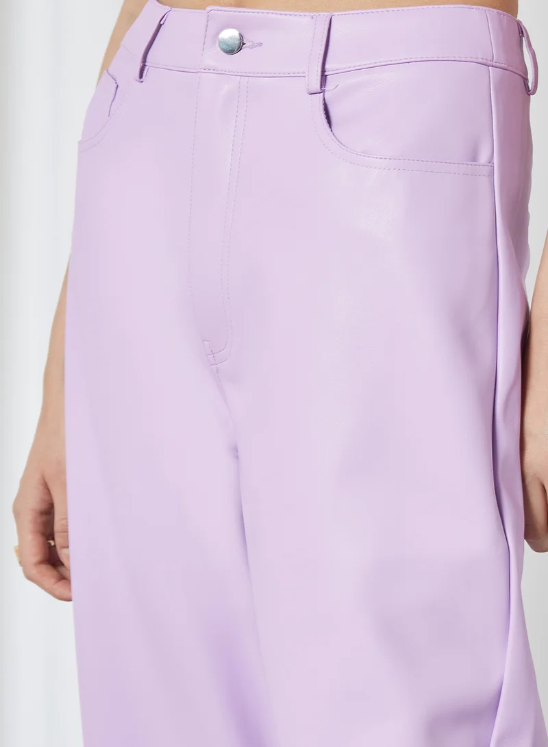 NA-KD High Waist PU Pants Lilac