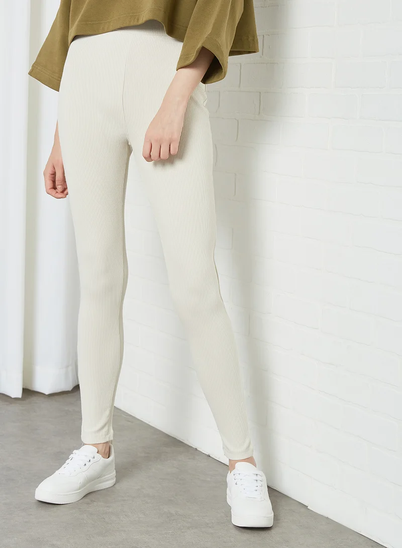 NA-KD Basic Knit Leggings Beige