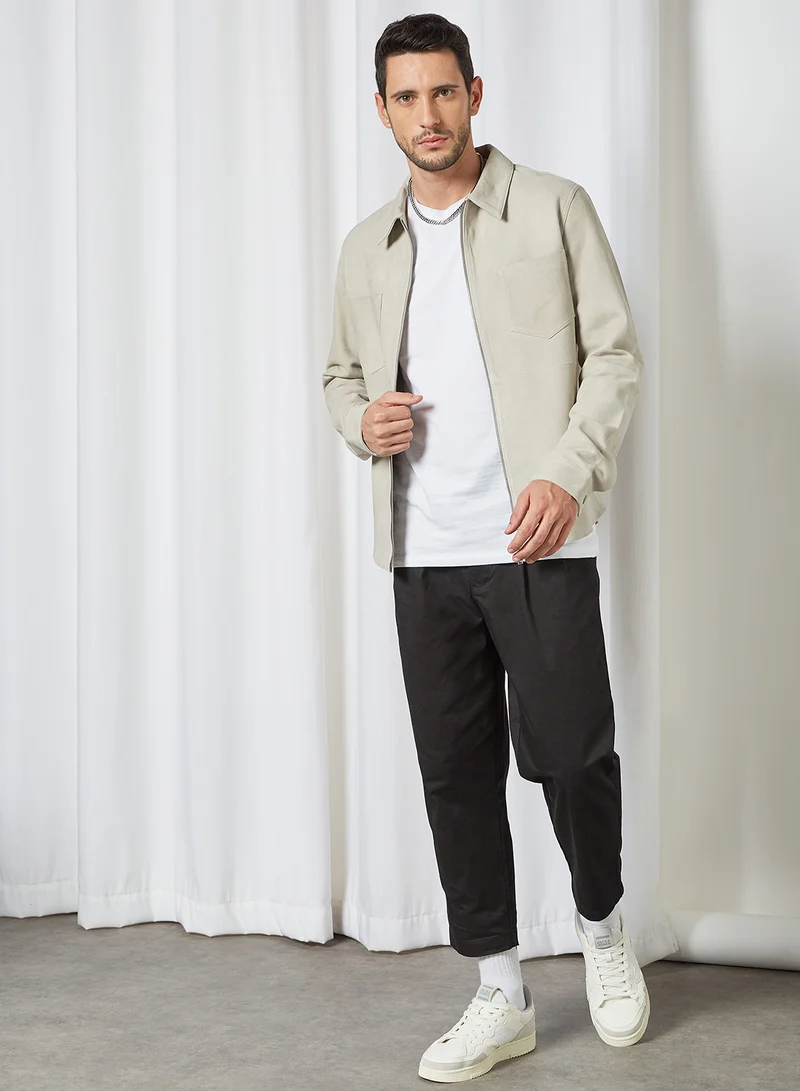 JACK & JONES Suede Overshirt White Pepper