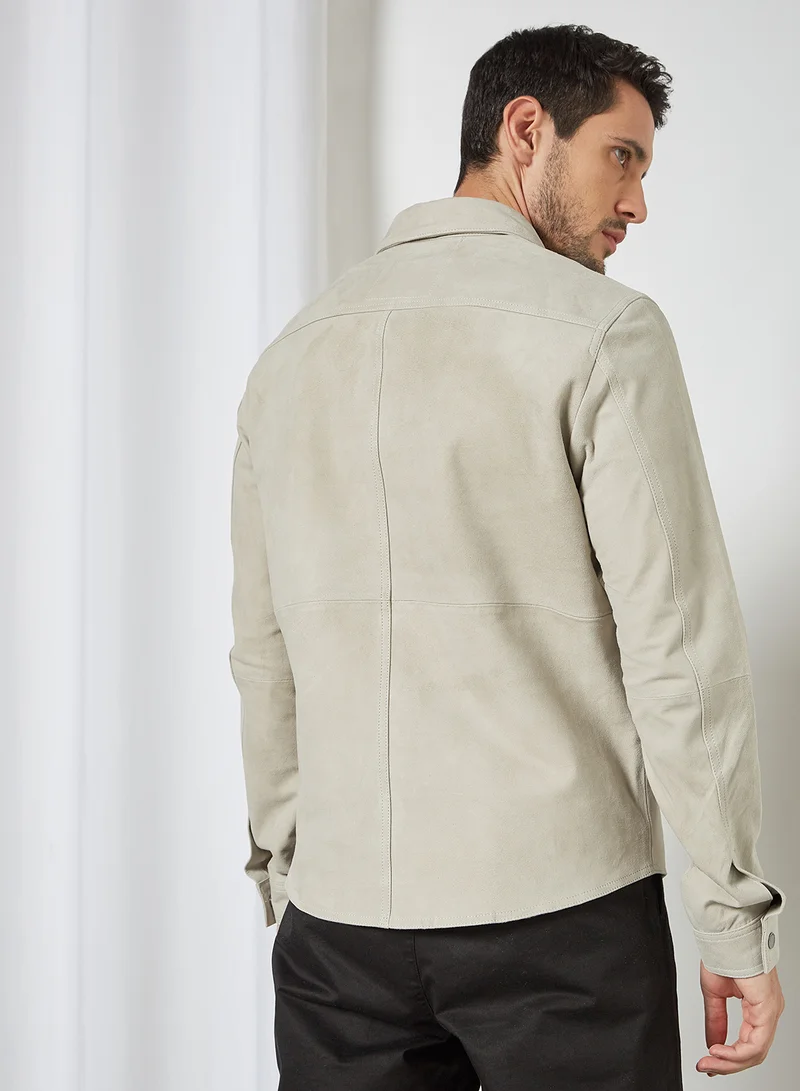 JACK & JONES Suede Overshirt White Pepper