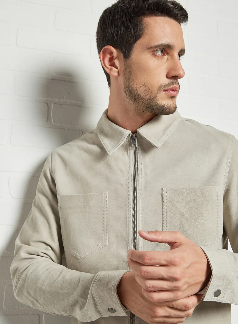 JACK & JONES Suede Overshirt White Pepper