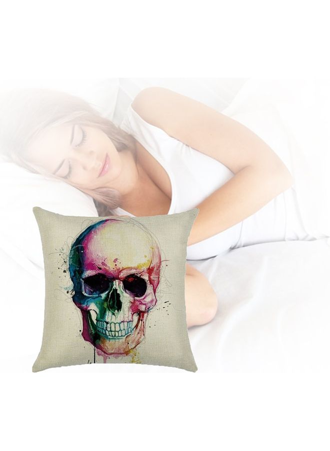 Halloween Skull Printed Pillow Cover linen Beige/Purple/Green 45x45cm  - Image 4