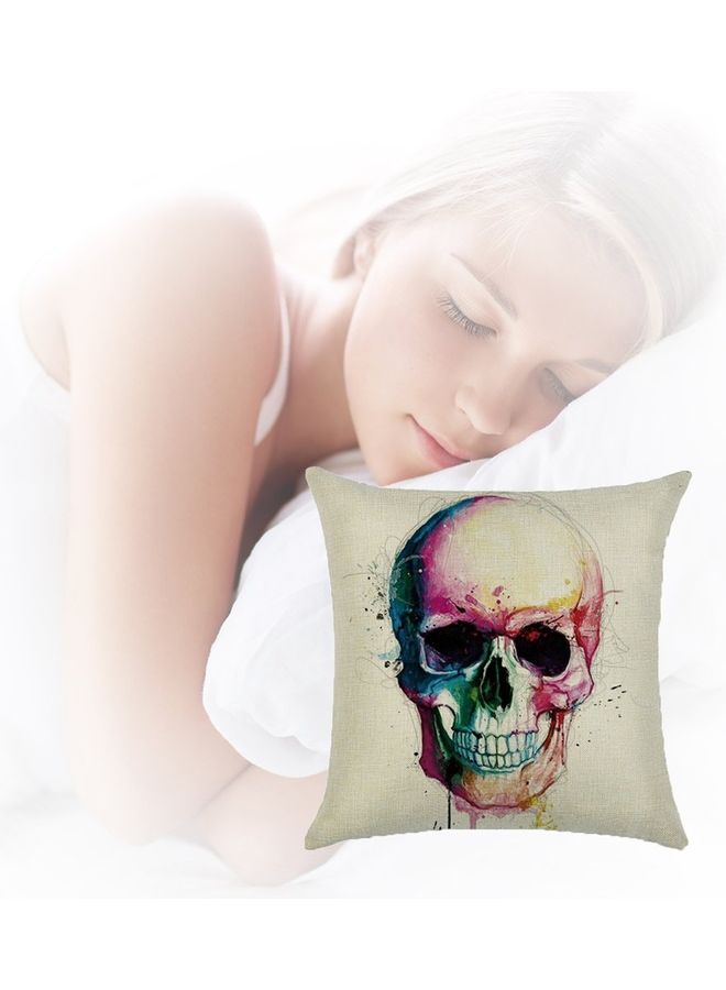 Halloween Skull Printed Pillow Cover linen Beige/Purple/Green 45x45cm  - Image 5