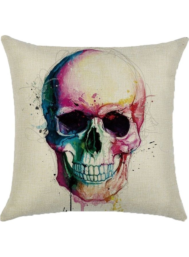 Halloween Skull Printed Pillow Cover linen Beige/Purple/Green 45x45cm  - Image 1